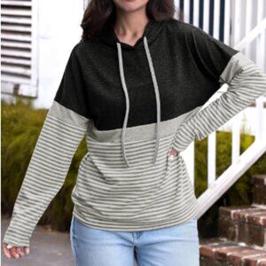 Butgood Women's Color Block Hoodie Long Sleeve Shirt SZ XL Gray/Black/Cream
